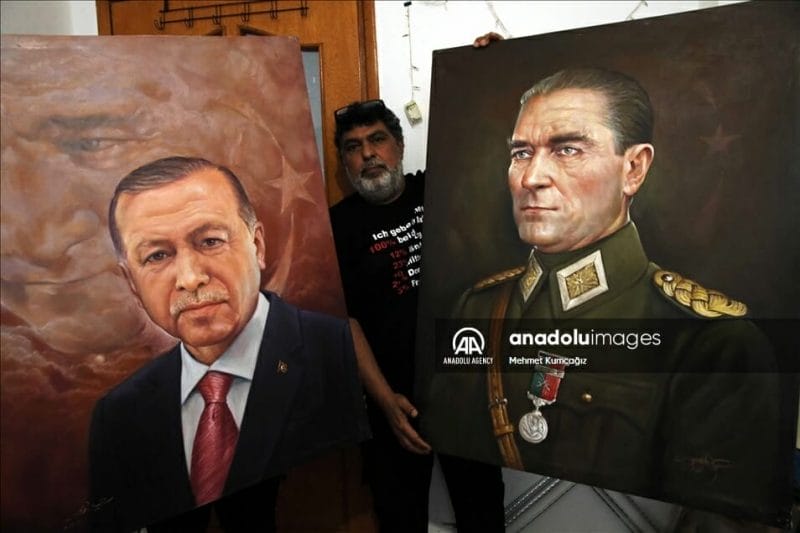 الفنان العراقي عبد الرحمن محمد يرسم أردوغان وأتاتورك